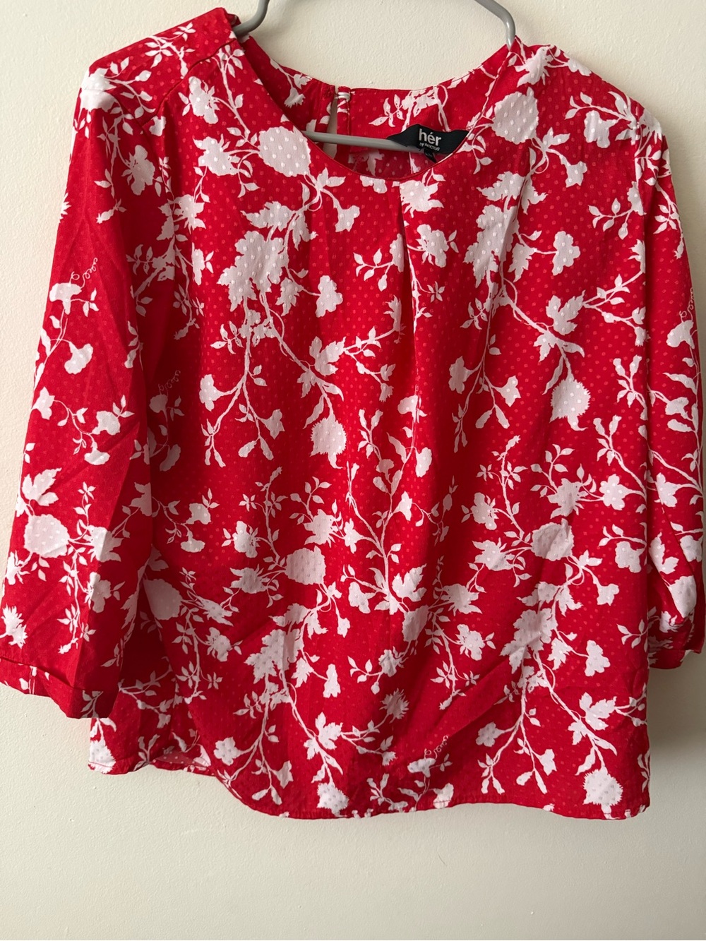 Her - Red Floral Button-Back Blouse
